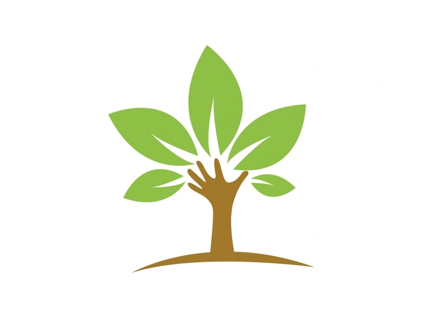 Ecology Tree and Hand Symbol Logo