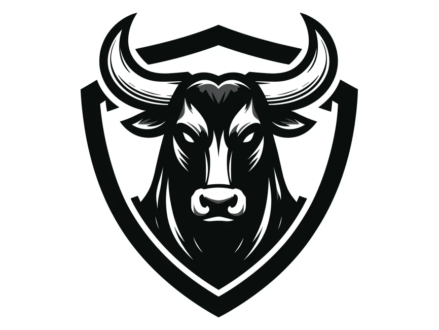 Black bull logo with golden horns on dark background on Craiyon