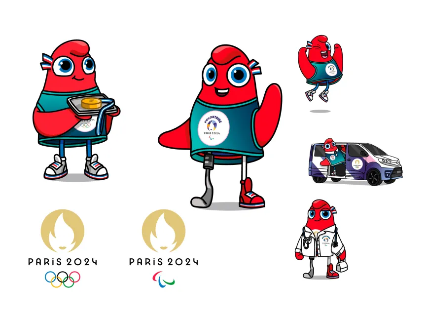 Paris 2024 Summer Olympics Mascots Phrygian and Logo PNG vector in SVG