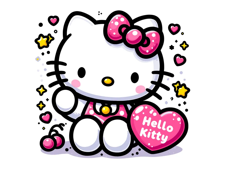 Hello Kitty Hearts Stickers - 5 Pack For Birthday Party Favors, Valentine's Day, Love Theme