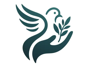Abstract Dove with Olive Branch in Human Hand Palm Logo Template