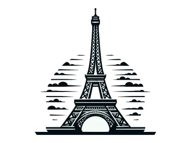 Abstract Eiffel Tower with Clouds Logo Template