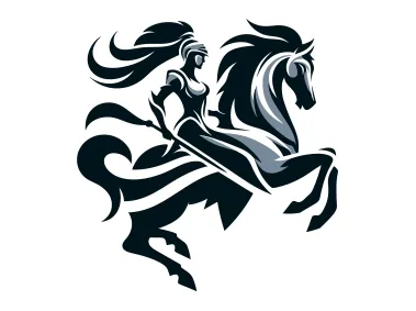 Abstract Woman Knight on Rearing Horse Logo Template