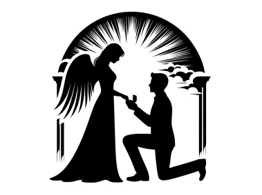 Angel Marriage Proposal Silhouette Logo Template