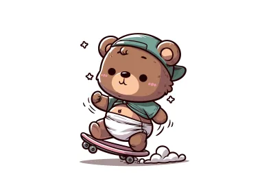 Baby Bear on Skateboard Vector