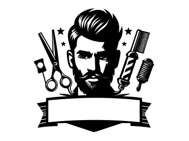 Barber Shop with Ribbon Logo Template