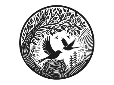 Bird Nest on Tree in Circle Logo Template