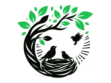 Bird Nest with Green Leaves Logo Template