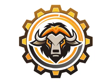 Angry Bison Head in Gear Ilustration Logo Template