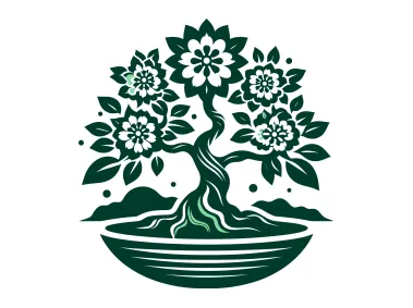 Black Bonsai Tree with Flowers in Pot Logo Template