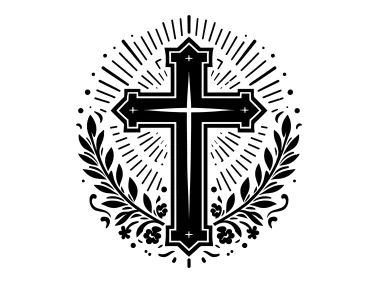 Black Christian Cross with Wreath and Shine Logo Template
