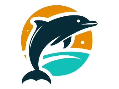 Black Dolphin Jumping in the Waves and Sun Shine Logo Template