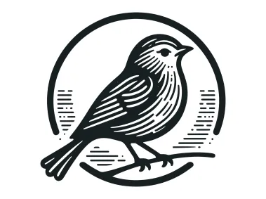 Black Hand Drawn Bird in Circle on Branch Logo Template