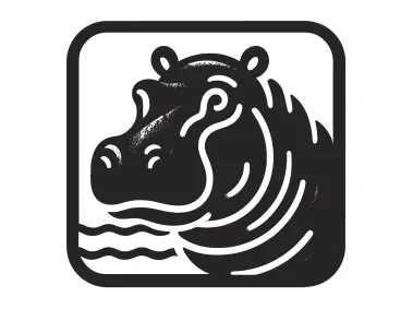 Black Hippo Head Design in Square Logo Template