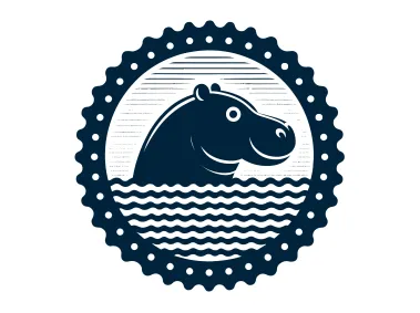 Black Hippo in Water and Gear Logo Template