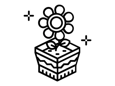 Black Linear Flower Shape in Pot Design Logo Template