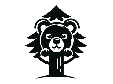 Black Peeking Bear on Tree Logo Template