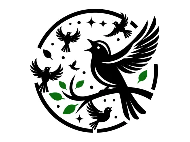Black Sparrow on Tree Branch in Circle Logo Template