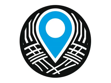 Blue Map Pin in Circle Logo Template