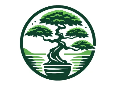Bonsai Tree in Circle Logo Template