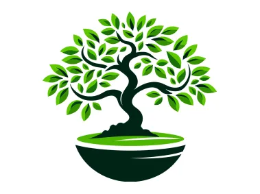 Bonsai Tree with Green Leaves Logo Template