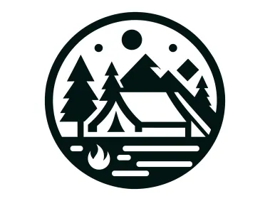 Camping Fire and Tent in Forest Logo Template
