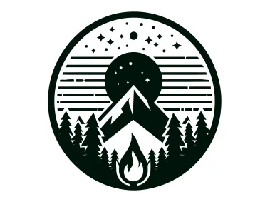 Camping in Forest and Mountains with Fire in Circle Logo Template