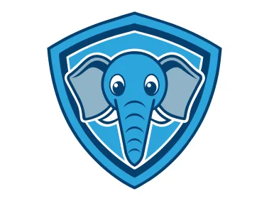 Cartoon Blue Elephant Mascot in Shield Logo Template