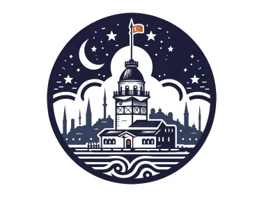 Circle Maiden’s Tower Istanbul Night Vector