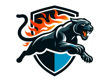 Colored Jumping Jaguar with Flame in Shield Logo Template
