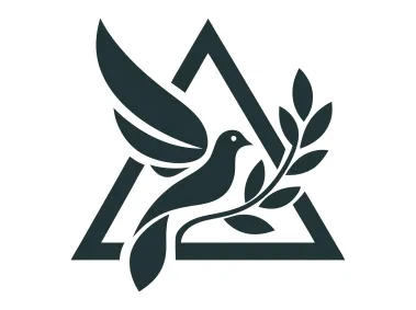 Dove Silhouette with Olive Branch in Triamgle Shape Logo Template