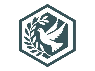 Dove with Olive Branch Wreath in Hexagon Shape Logo Template