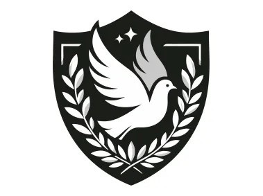 Dove with Olive Branch Wreath in Shield Shape Logo Template
