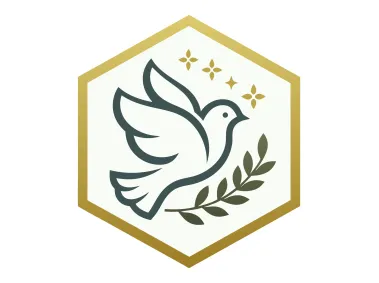 Dove with Wreath in Golden Hexagon Shape Logo Template