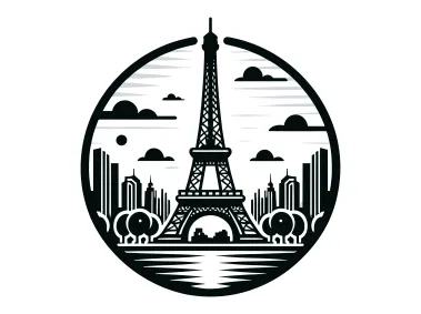 Eiffel Tower with City Silhouette in Circle Logo Template