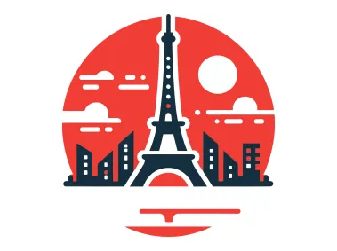 Eiffel Tower with Red Circle City Design Logo Template