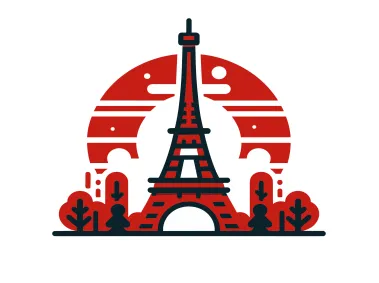 Eiffel Tower with Red Sun Design Logo Template