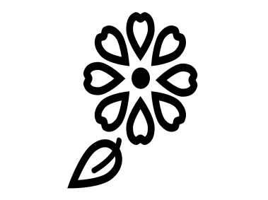 Eight Petal Black Flower with Leaf Logo Template