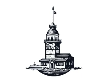 Engraving Istanbul Maiden's Tower Design Vector