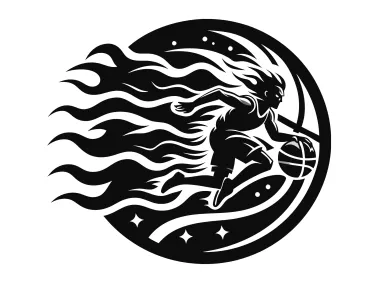 Flaming Basketball Player Design Logo Template
