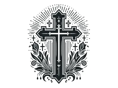 Floral Black Christian Cross in the Light Logo Template