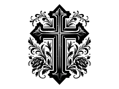 Floral Christian Cross Symbol Design with Rose Logo Template