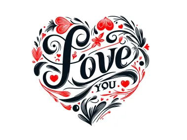 Floral I Love You Text Heart Shape Vector