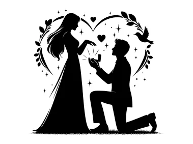 Floral Marriage Proposal Silhouette Logo Template