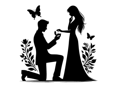 Floral Marriage Proposal Silhouette Logo Template