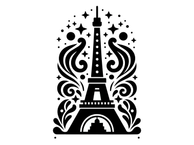 Floral Ornament Eiffel Tower Design Logo Template