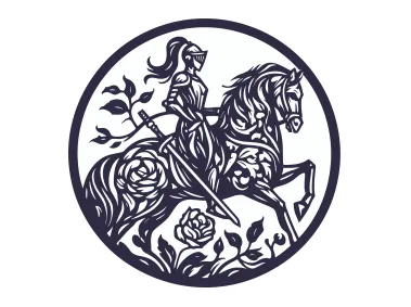 Floral Woman Knight with Horse Logo Template