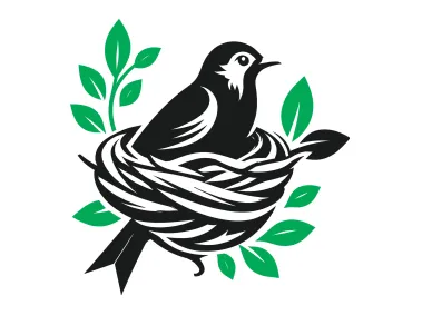 Free SVG Vector Bird Nest with Green Leaves Logo Template