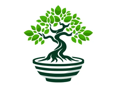 Free Vector Bonsai Tree with Green Leaves in a Pot Logo Template
