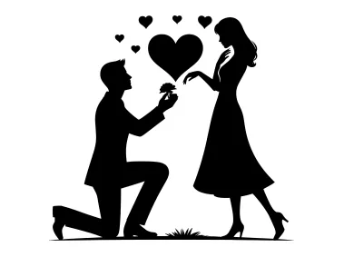 Free Wedding Proposal Silhouette with Hearts Logo Template